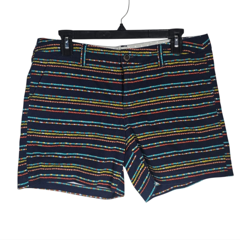 Merona Size 8 Blue Multicolor Patterned Striped Mid Rise Cotton Shorts